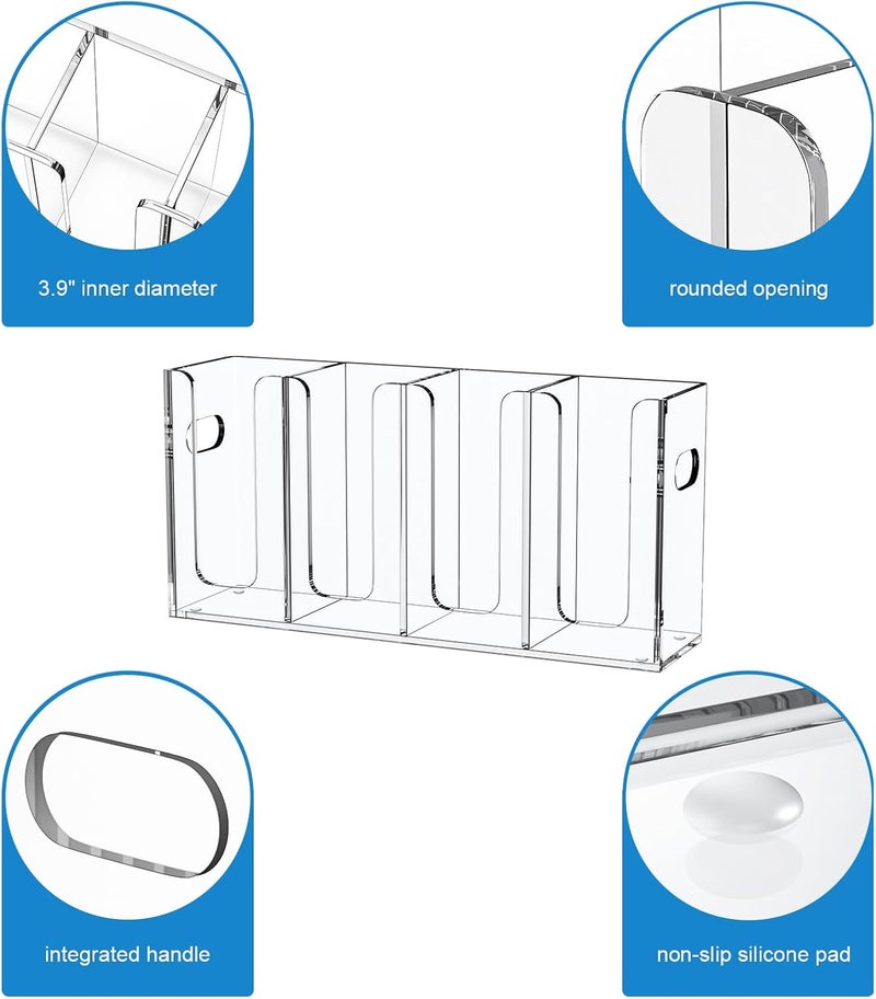 WINFFOR Disposable Cup Organizer Dispenser - 4 Compartments Clear Acrylic Cup and Lid Holder with Handles Plastic Cup Dispenser Countertop Paper Cup Holder for Coffee Bar House Party Essentials - Image 5